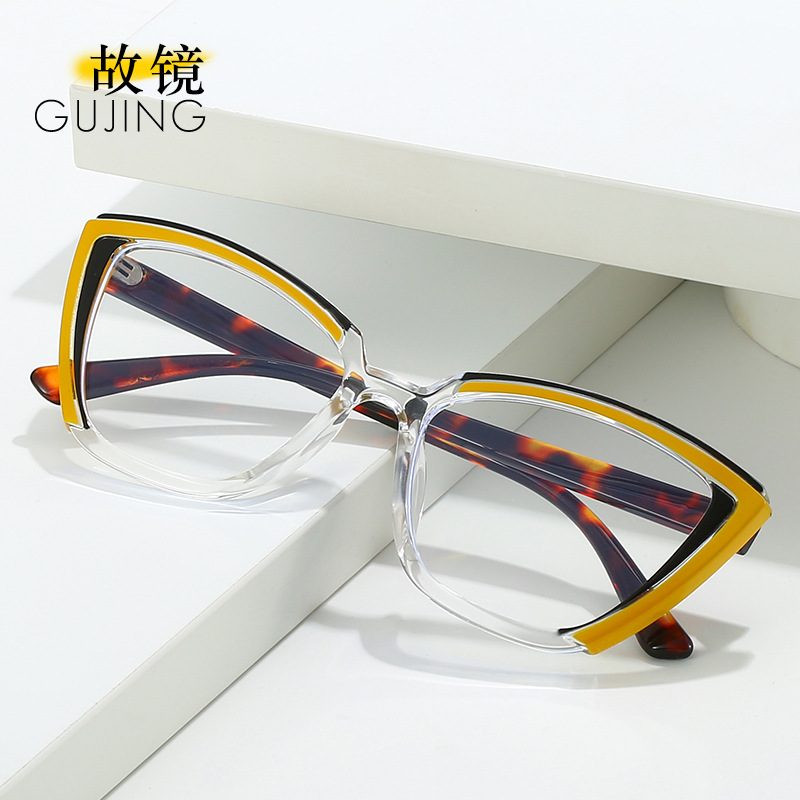 复古拼色三角猫眼tr90平光镜女新款ins跨境防蓝光ins网红欧美眼镜