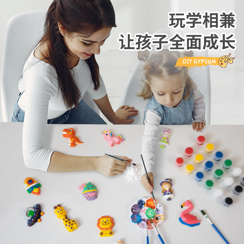 Cross-Border Children's Plaster Color Painting Creative Handmade DIY Three-Dimensional Model White Body Graffiti Coloring Doll Toy