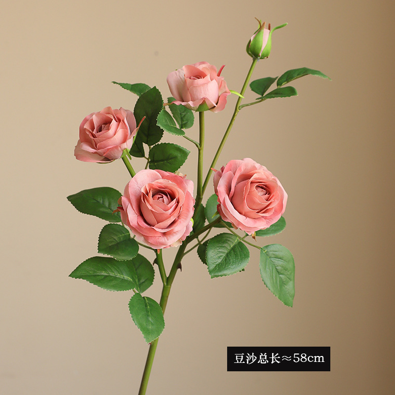 New 5-Head Emulational Rose Flower Wedding Home Furnishing Sample Room Decoration Silk Flower Photography Props Artificial Rose