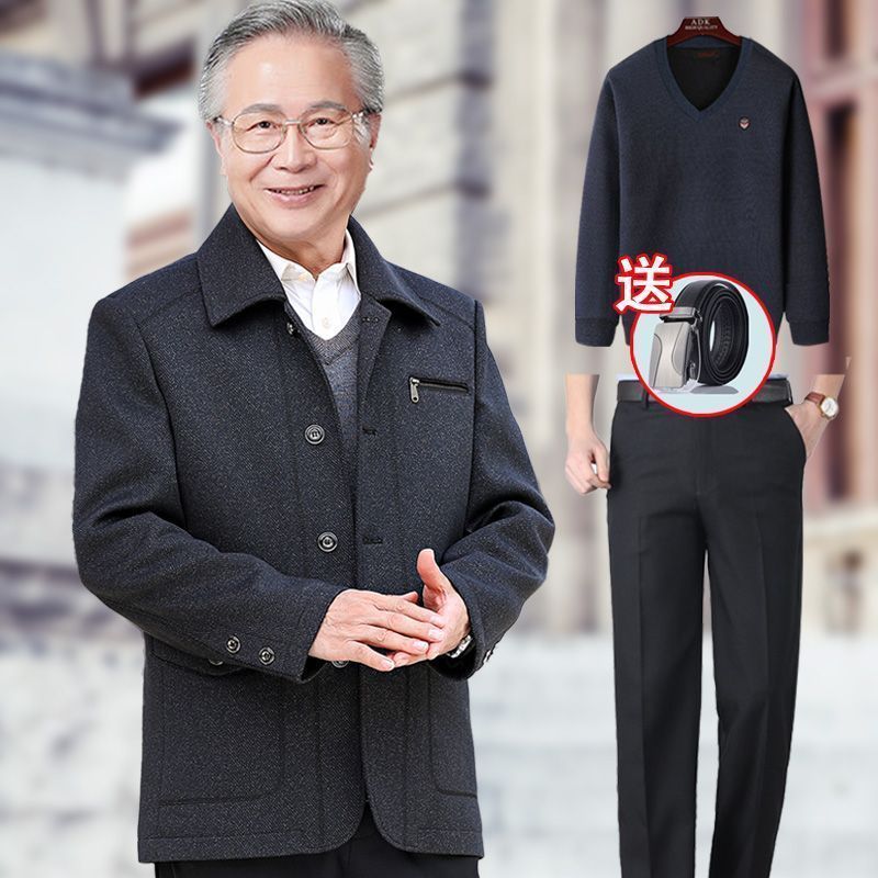 老爸爸春夏装套装50外套60岁中老年人男装70老人上衣服80爷爷夹克