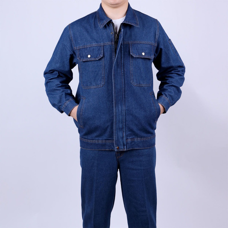 Work Clothes Suit Men's Electric Welding Denim Thickened Anti-Scald and Wear-Resistant Construction Site Auto Repair Labor Protection Cross-Border One Piece Dropshipping