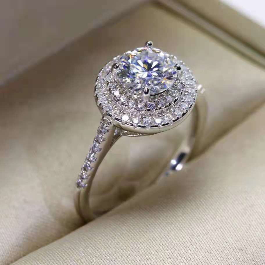 wish 热卖新款镶嵌锆石双层虎爪方形戒指欧美潮女托帕石指环批发