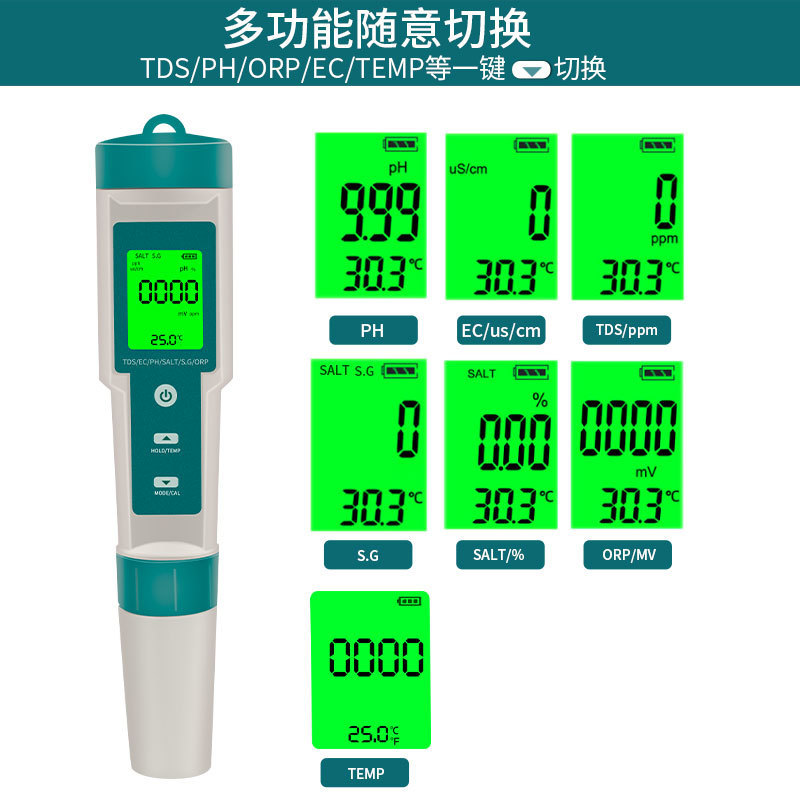 Seven-in-One Water Quality Test Pen C- 600 Portable Water Quality Test Pen Salinity Skin Analyzer PH Test Pen