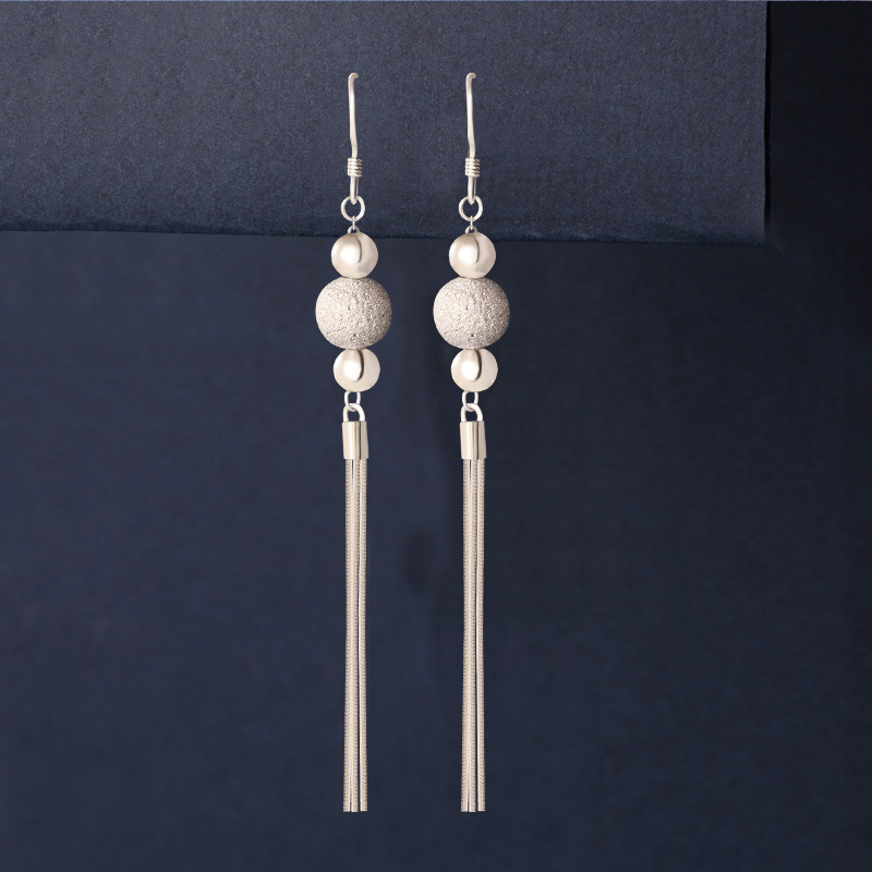 925纯银银珠子流苏耳环女 中国风汉服耳坠简约耳饰显瘦银饰品耳钩