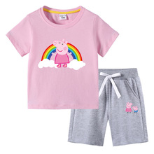 2023童t恤夏季新款童装小猪ins韩版棉质儿童短袖中裤两件套装