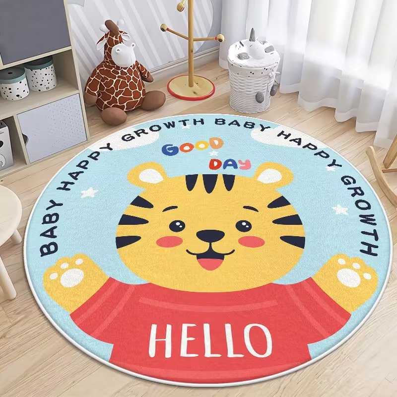 Round Cute Cartoon Carpet Cashmere-like Mat Children Crawling Mat Bedroom Bedside Carpet Living Room Coffee Table Pad