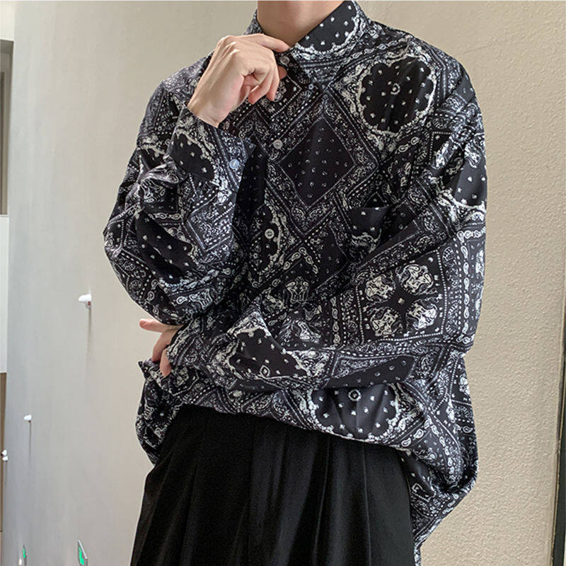 腰果花衬衫男超火cec宽松百搭长袖衬衣痞帅个性韩版潮流休闲外套