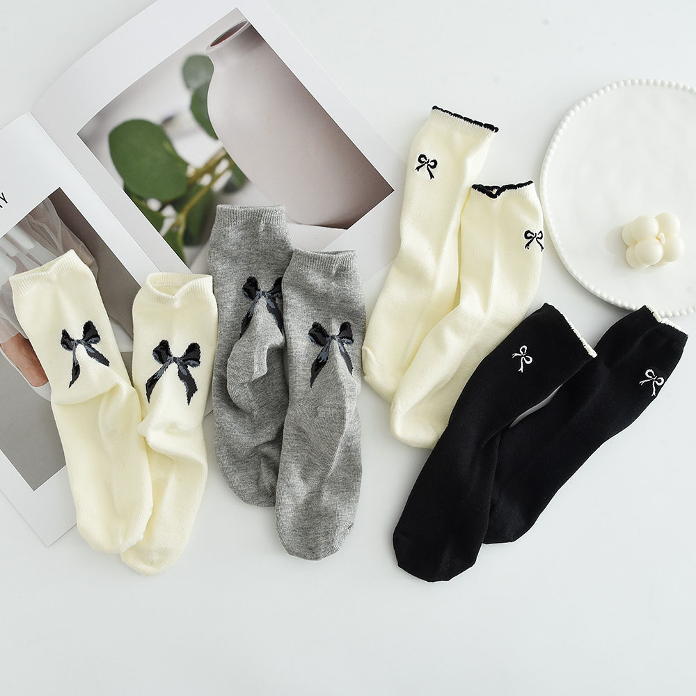 24年秋冬款儿童袜子女孩子蝴蝶结花边短袜韩版学生中筒无骨棉袜子