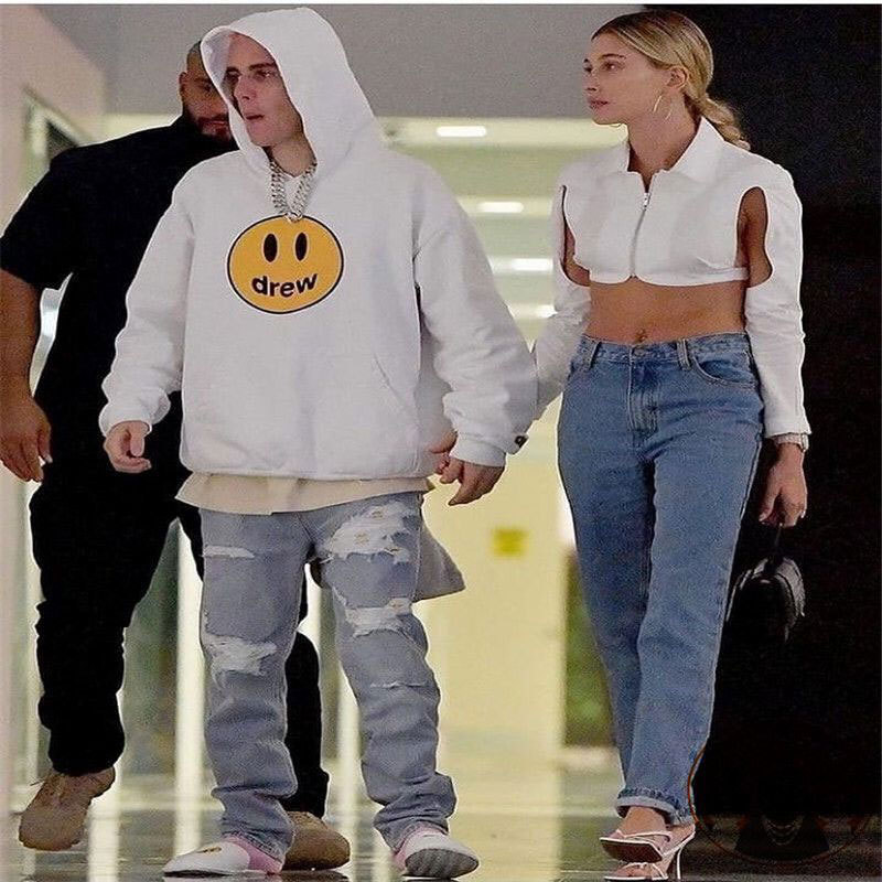 drew house 笑脸贾斯汀比伯fog高街直筒宽松破洞长裤水洗牛仔裤潮