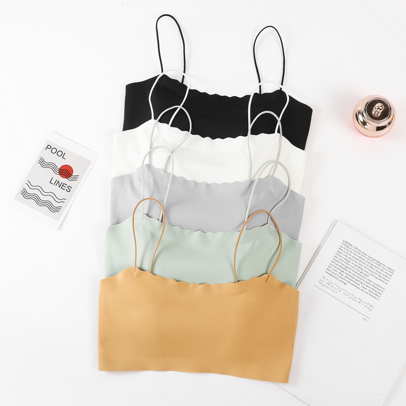 Anti-Exposure Seamless Tube Top Ice Silk Sling Glossy Dual-Tier and Detachable One-Piece Coaster Basic Style Girl Tube Top