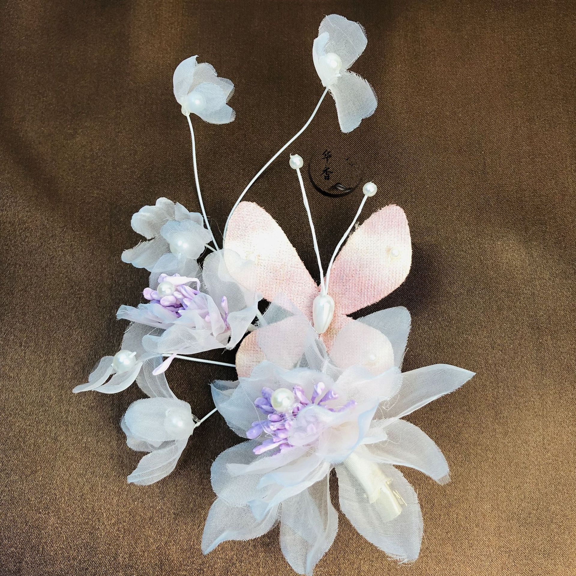 古风簪花网纱对夹高级感新中式国风旗袍汉服头饰超大蝴蝶花朵发夹