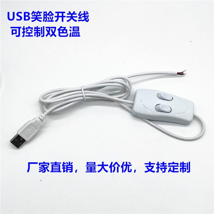 USB开关电源线 USB笑脸开关线 双色温控制线上开关用于LED灯条