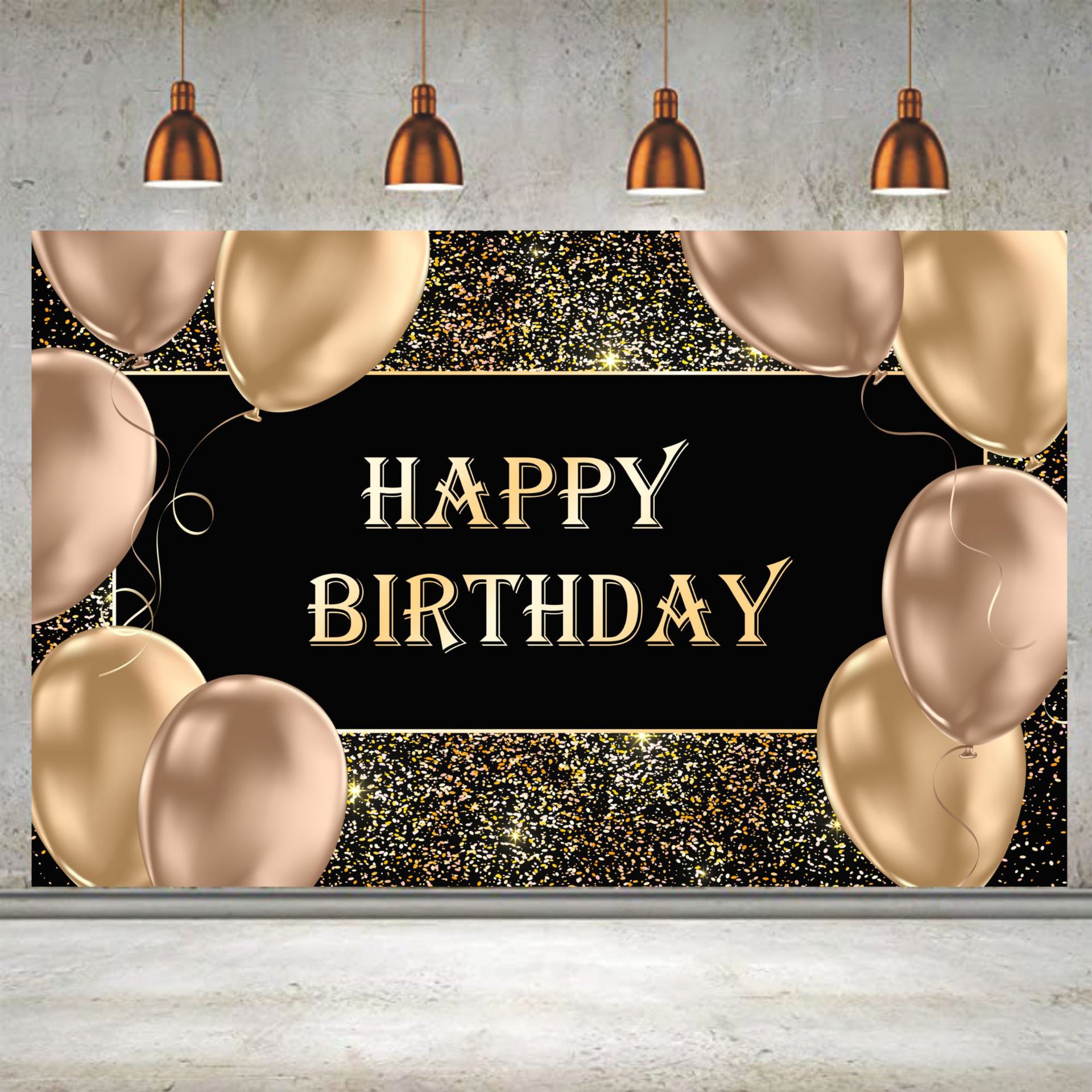 ins风家里生日派对装饰背景布黑金系列生日周岁拍照装饰横幅挂旗
