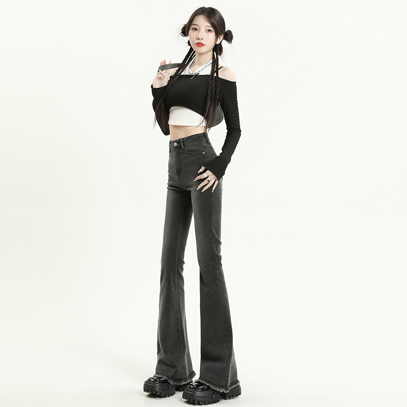 High Waist Skinny Jeans for Women 2023 Spring and Autumn New Internet Hot Frayed Design Long Pants Vibe High Street