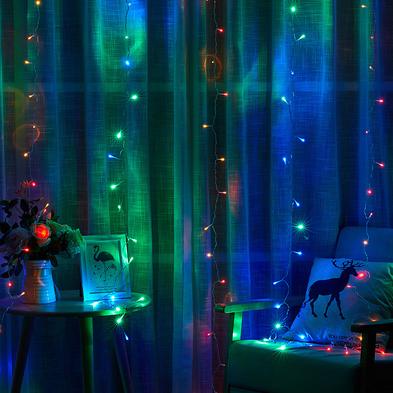 跨境热销LED窗帘灯圣诞节米冰条灯室内窗帘网红背景装饰灯批发灯