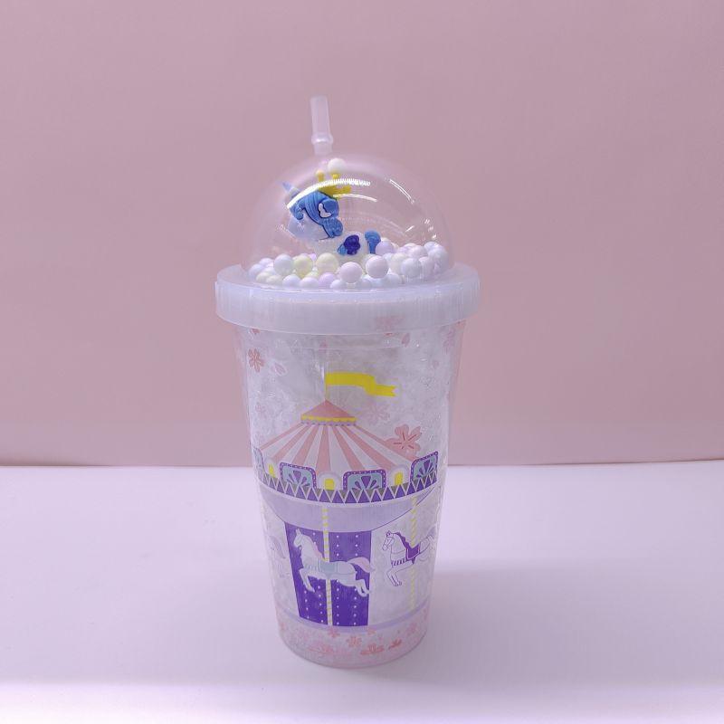 Cross-Border Factory Direct Supply Double Plastic Straw Cup Fashion Unicorn Bubble Ball Ferris Wheel Ice Cup