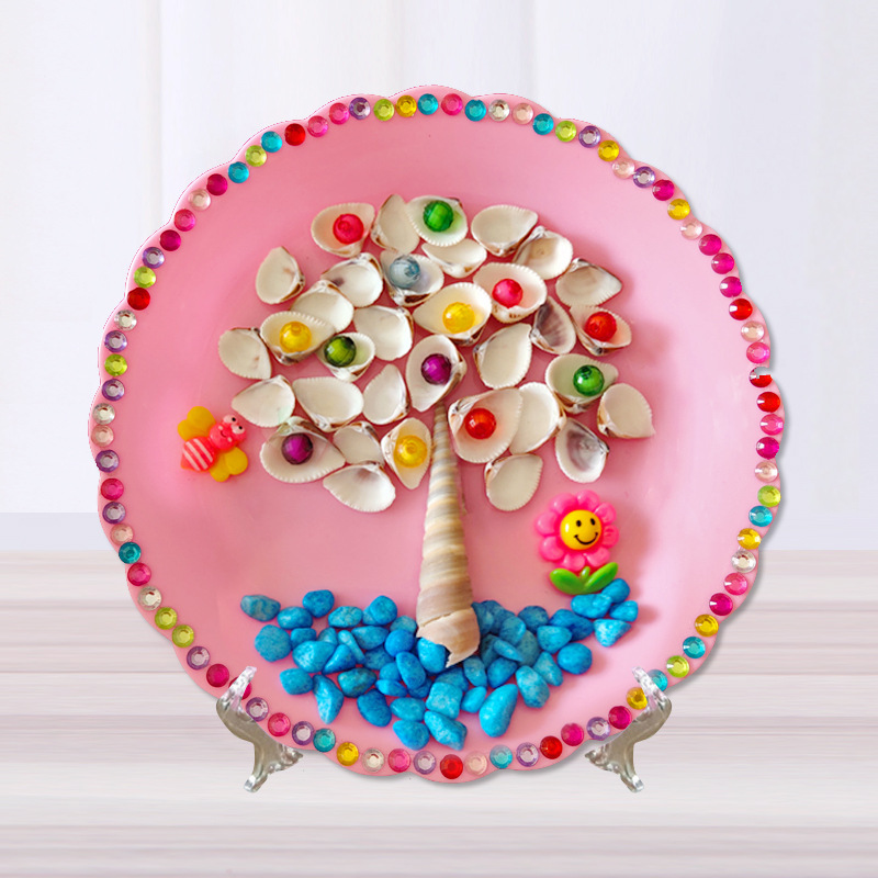 beike创意贝壳画diy制作手工材料包幼儿园作业圆盘画粘贴画礼物