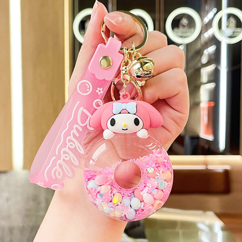 Oil-in Donut Sanrio Keychain Bag Pendant Acrylic Quicksand Key Chain Ornaments Small Gift Wholesale