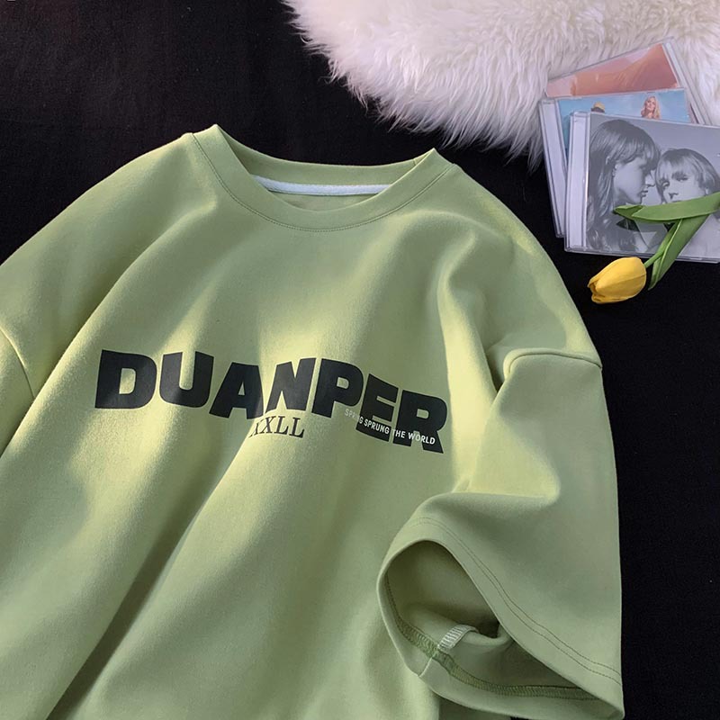 薄荷绿重磅美式复古t恤男女夏季纯棉小领口短袖高街潮牌半袖体恤