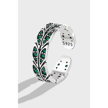 S925纯银戒指女维多利亚孔雀尾巴古董复刻镶嵌绿锆做旧工艺食指环
