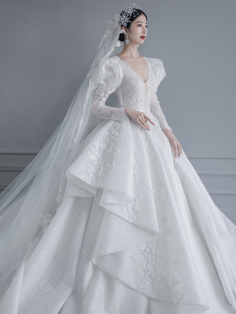 长袖春季婚纱2022新款新娘主纱法式复古重工高级宫廷风拖尾小个子