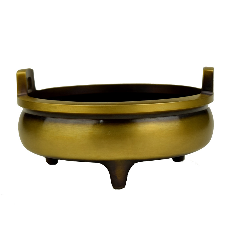 纯黄铜香炉仿大明宣德炉黄铜材质精工铸造内外光滑大口径平底批发
