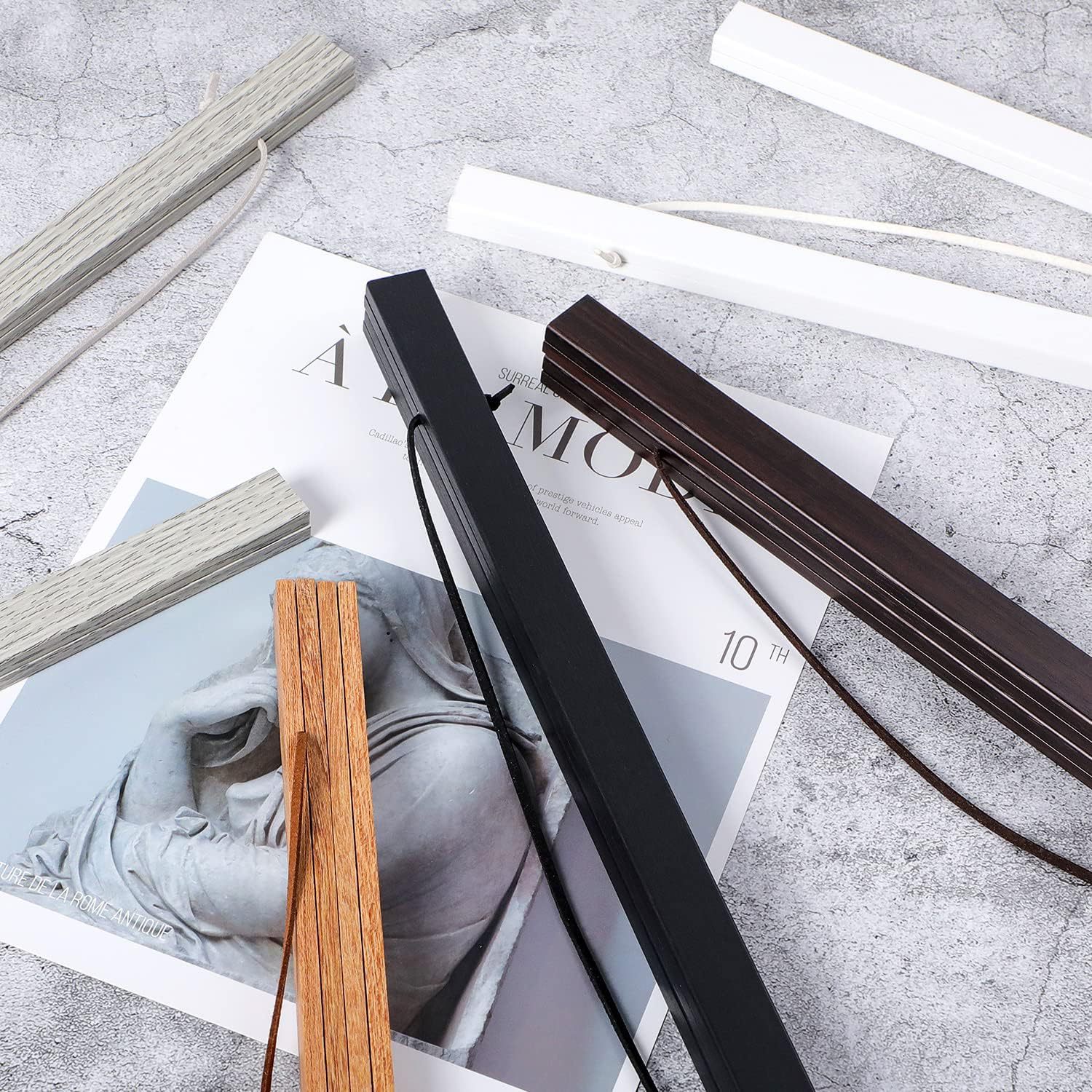 家用壁挂式装饰画木制挂轴画夹装饰悬挂挂件diy磁铁实木杆海报夹