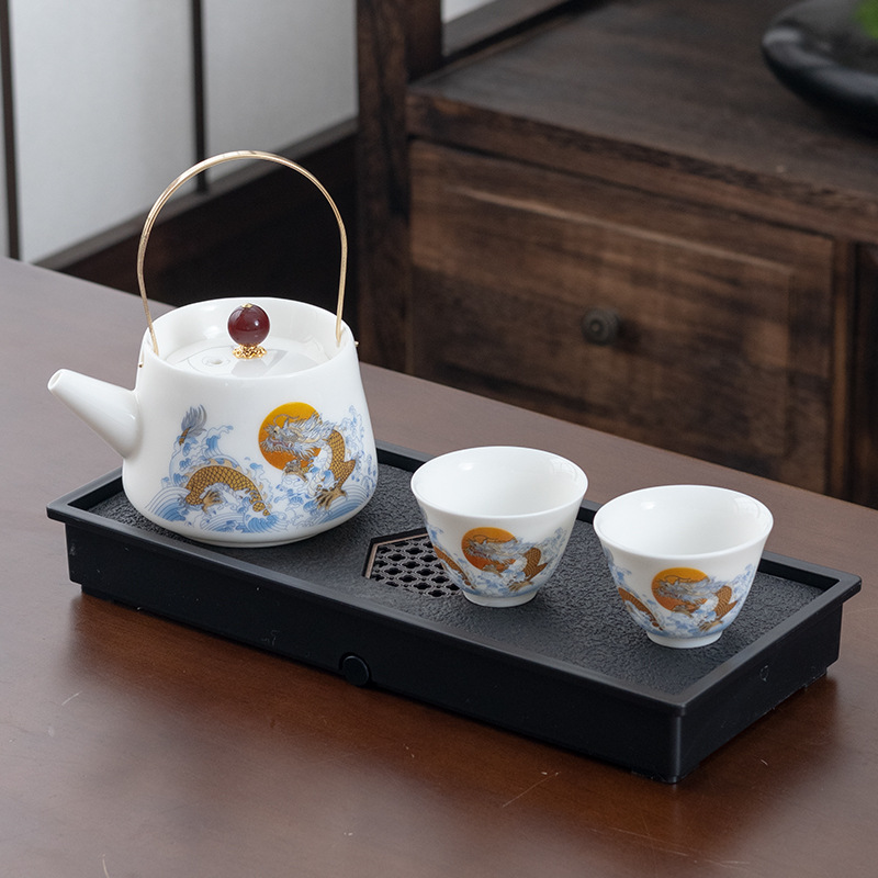 龙年新款蛟龙出海提梁壶一壶两杯带茶盘高端泡茶壶茶具套组-阿里巴巴