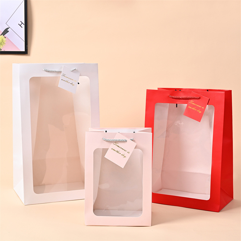 Transparent Window Handbag Teacher's Day Flower Packaging Gift Bag Gift Box Paper Packaging Bags Doll Gift Bag