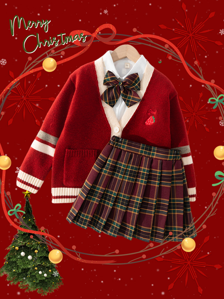女童jk制服正版套装儿童秋冬红色学院风小学生校服gk