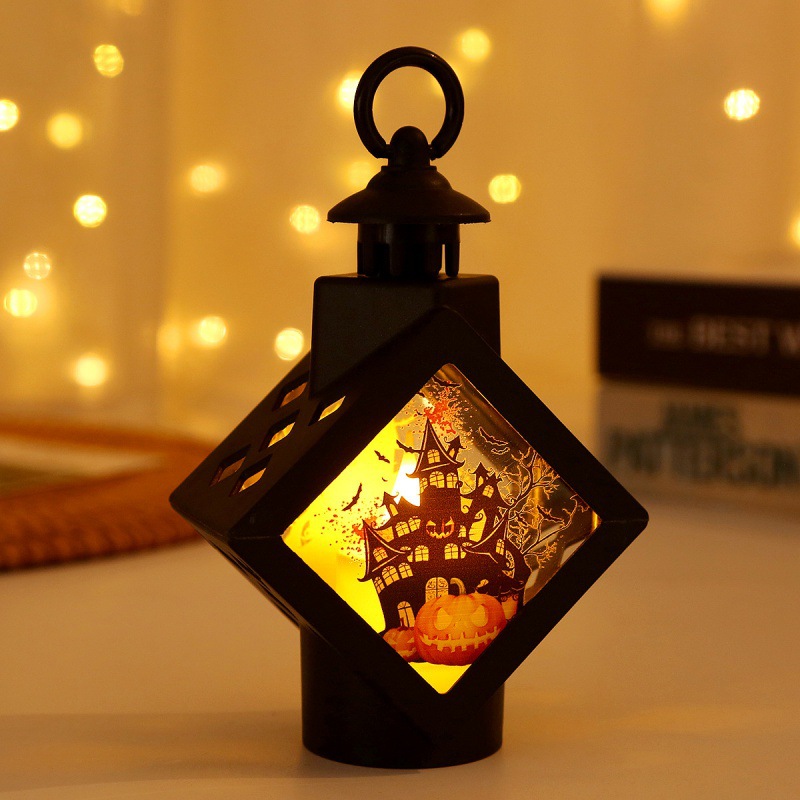 Cross-Border Halloween Decoration Led Portable Candle Storm Lantern Desktop Decoration Party Supplies Atmosphere Layout Light Pendant