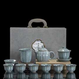 古汝黄汝窑茶具套装中式轻奢陶瓷礼品德化厂家批发盖碗茶壶套装