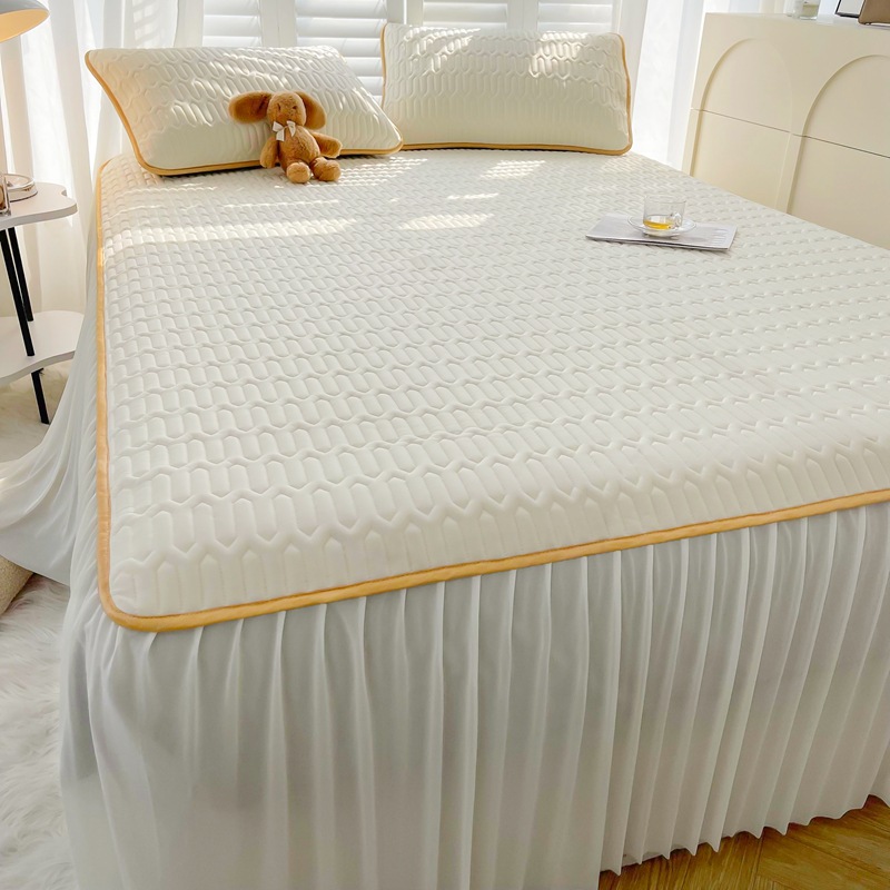 Summer Latex Ice Silk Three-Piece Set of Summer Sleeping Mat Simple Style Bed Skirt Bed Single Air Conditioning Mattress Mat Washable