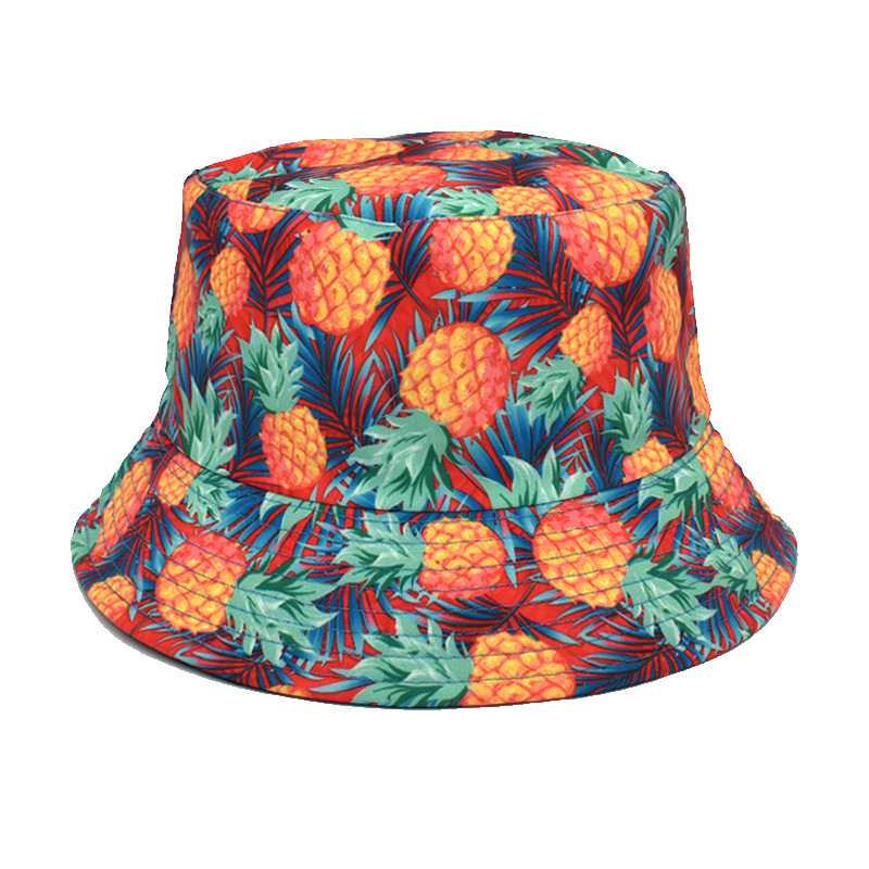 2022 Women's Spring and Autumn Banana Stamp Bucket Hat Cross-Border Men's Double-Sided Outdoor Travel Sun Protection Sun-Proof Basin Hat Tide