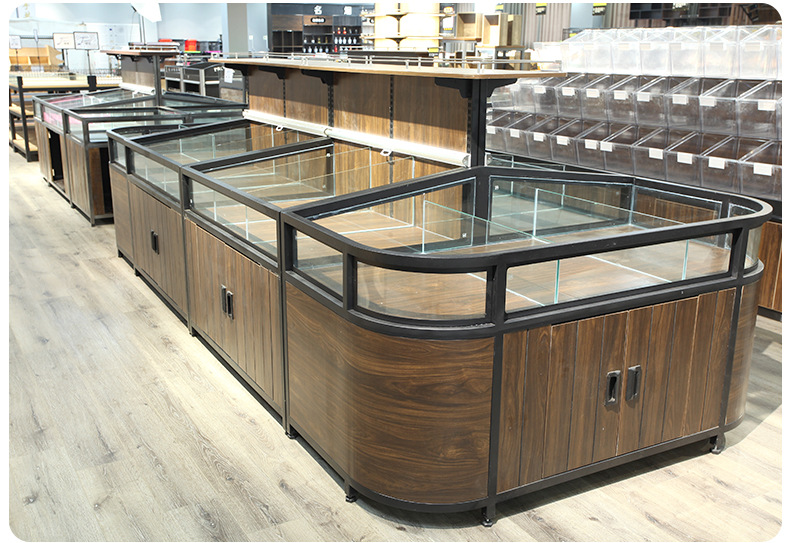 供应超市散货柜木质干果柜钢木糖果柜 散称食品货架 木制米粮桶