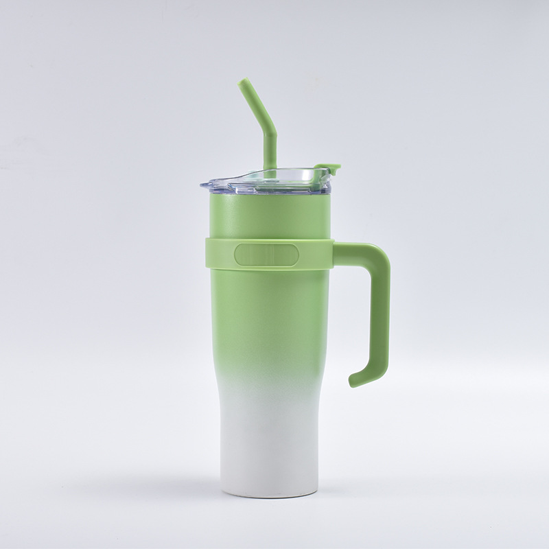 Cross-Border Large Capacity Stainless Steel 40Oz Cup Handle Portable Vehicle-Mounted Cup with Straw Giant Gradient Vacuum Cup