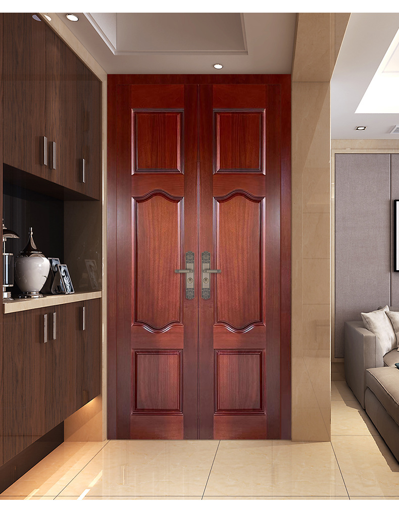 厂家直供会议室双开大门别墅大门实木沙比利进户门庭院对开烤漆门