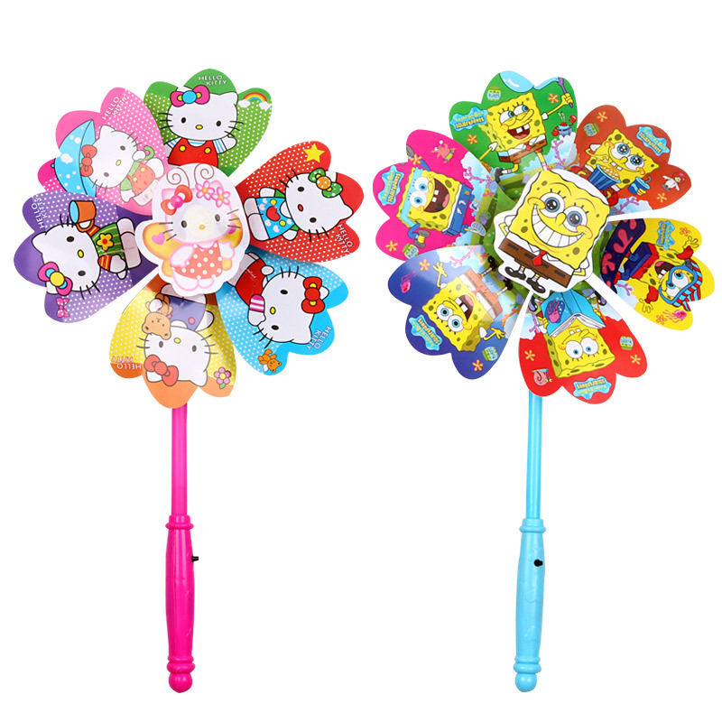 Children's Luminous Windmill Handle Flash Led Colorful Cartoon Windmill Internet Celebrity Night Market Stall Push Supply Wholesale