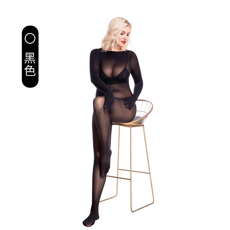 Qing He 10D Facial Mask One-Piece Stockings Women's round Neck Sexy Transparent Five-Finger Five-Toe Jumpsuit Men's Penis Cover Sexy Lingerie