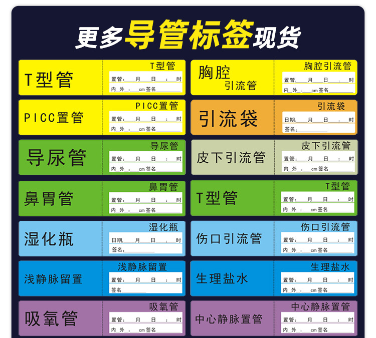 护理尿管导管路医用标签胃管引流管医院药物管道标识贴纸防水防撕