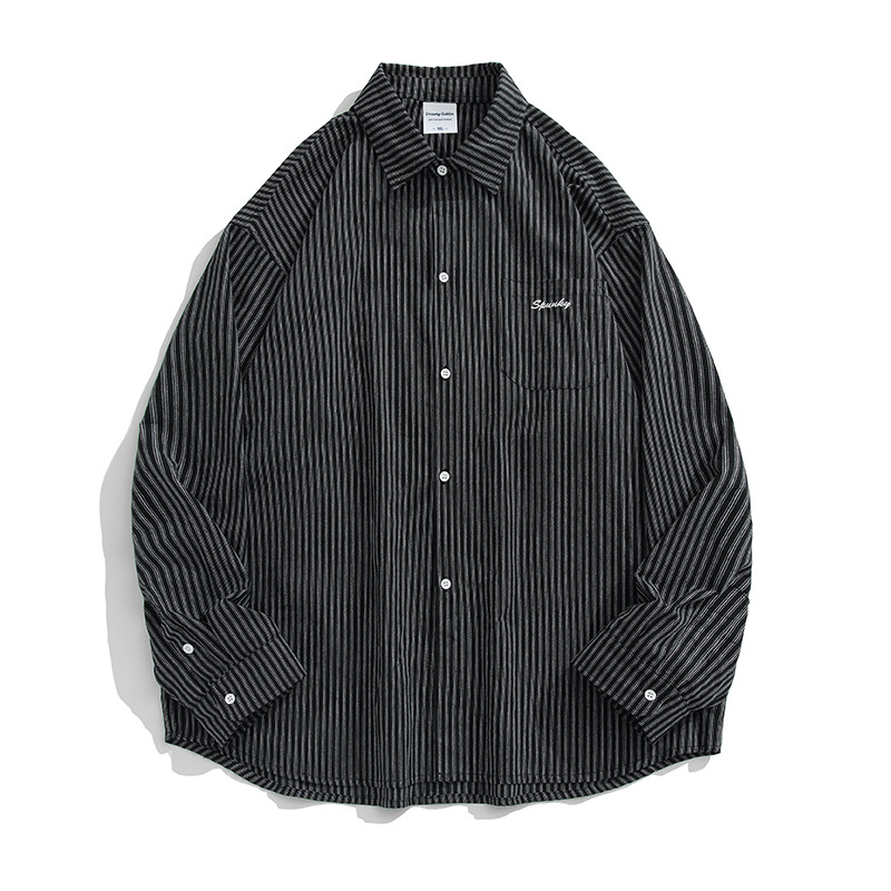 Korean Road Blue Label Series 2023 Autumn New Textured Striped Shirt Men Japanese Loose Long Sleeve Shirt Coat