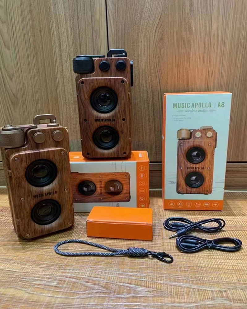 New Cross-Border E-Commerce A8 Retro Bluetooth Audio Multi-Function Wireless Dual Speaker FM Radio Wood Grain Mini Speaker