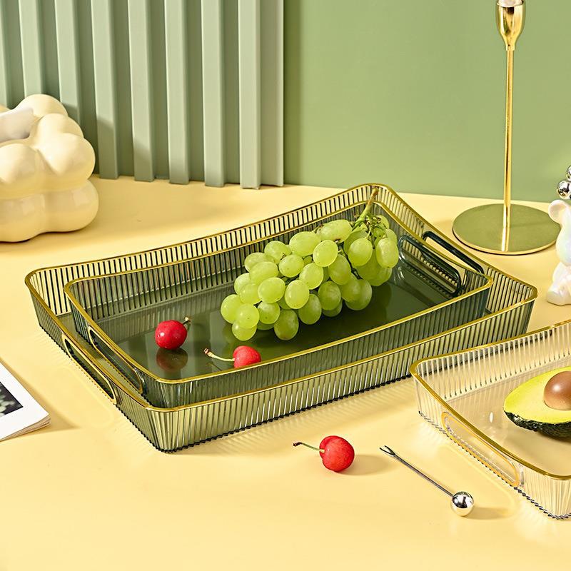 Light Luxury Tray Plastic Transparent Household Draining Teacup Water Cup Snack Tea Tray Rectangular Living Room Japanese Fruit Plate