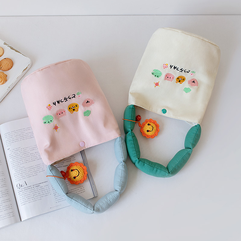 Summer Canvas Bag Underarm Bag Female Niche Student Cute Embroidered Flower Bucket Bag Cloth Bag Small Bag Wholesale