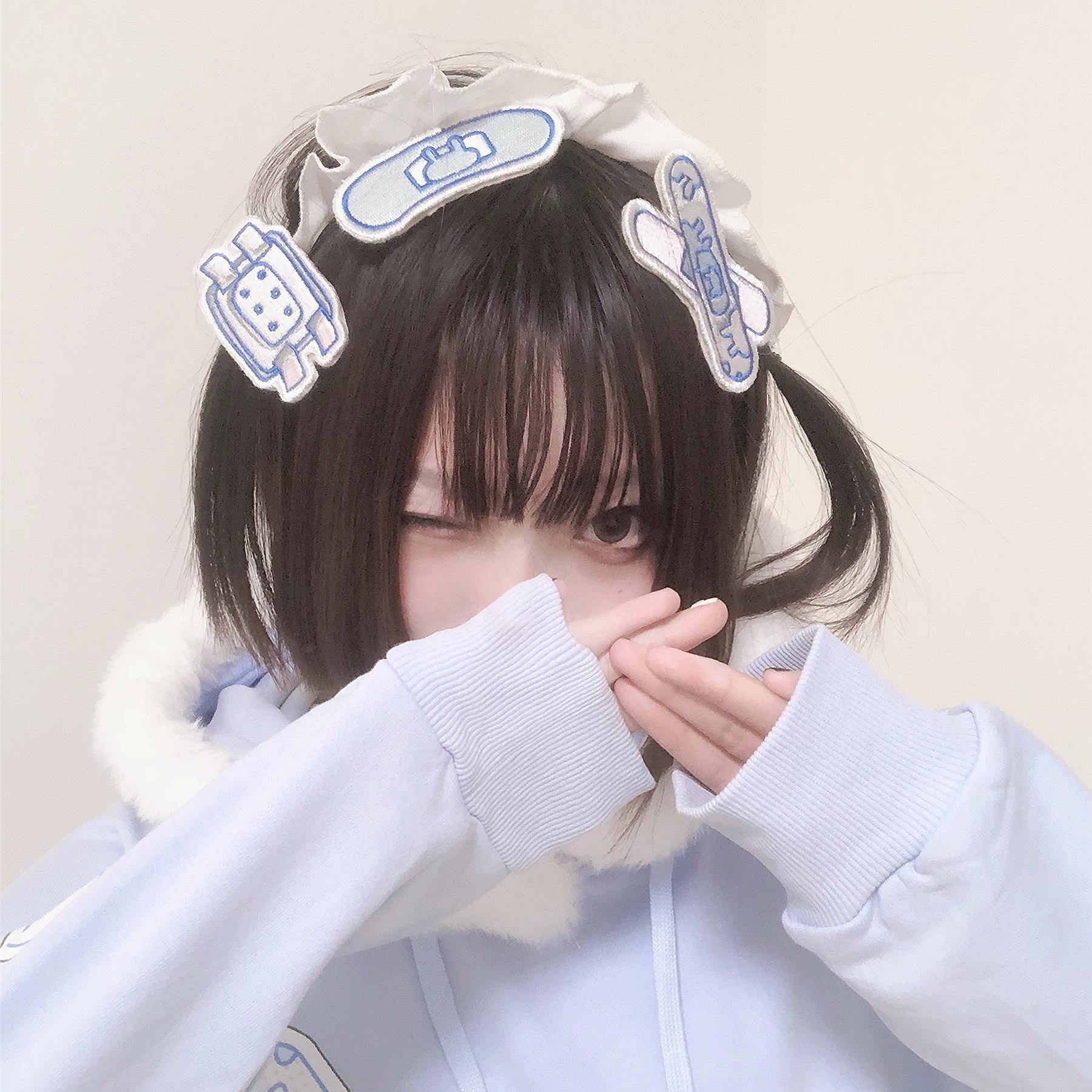 兔兔病院-蓝白水色头饰可爱地雷系亚文化日系
