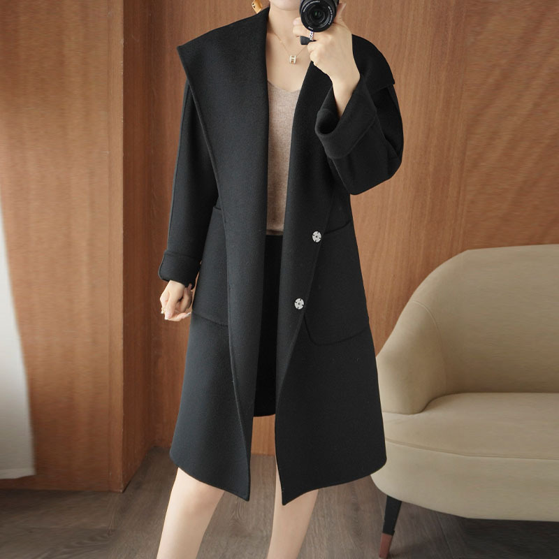 双面羊绒大衣女秋冬新款中长款高端赫本风西装领毛呢子外套羊毛女