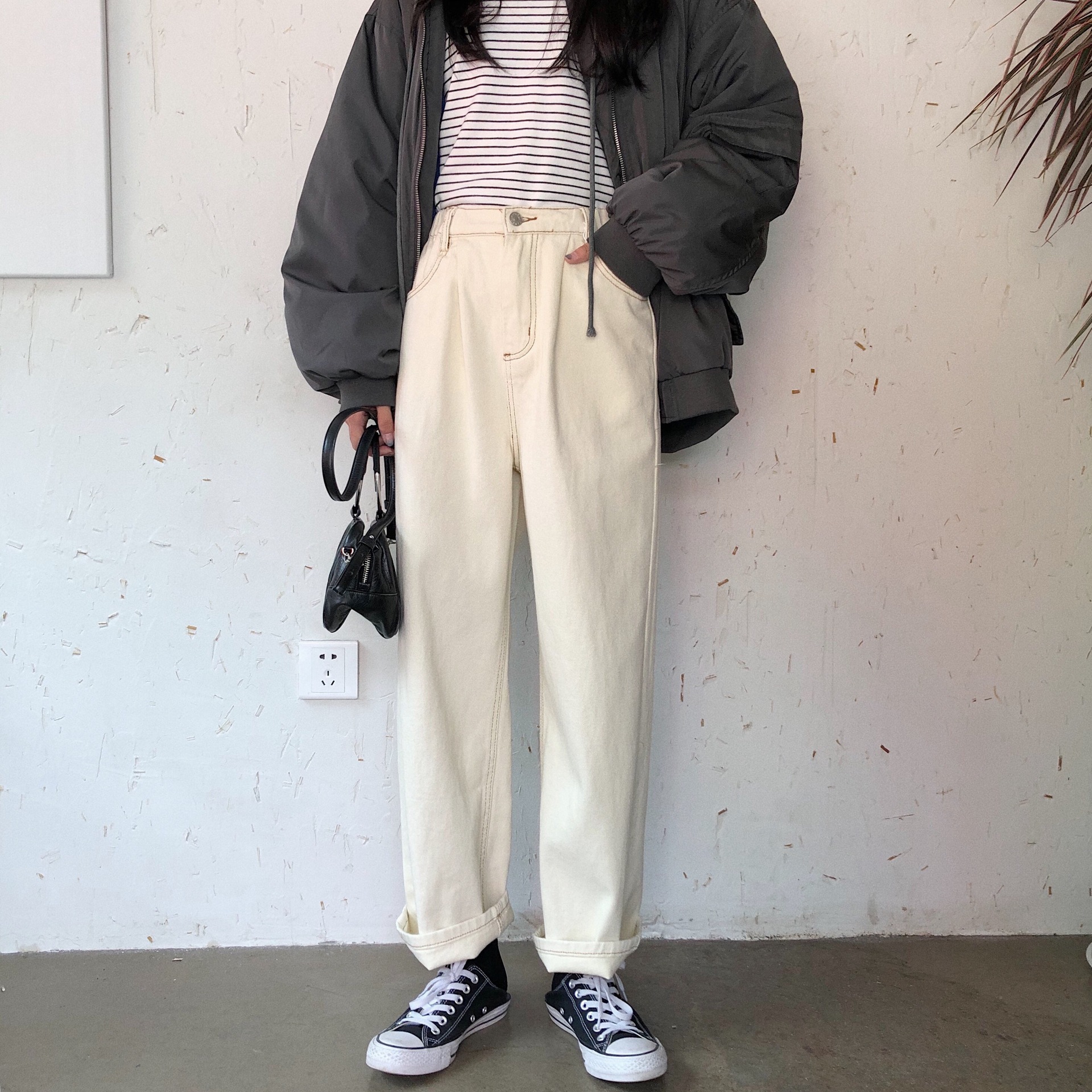 白色阔腿牛仔裤女夏天薄款宽松直筒2021新款高腰显瘦春秋拖地裤子