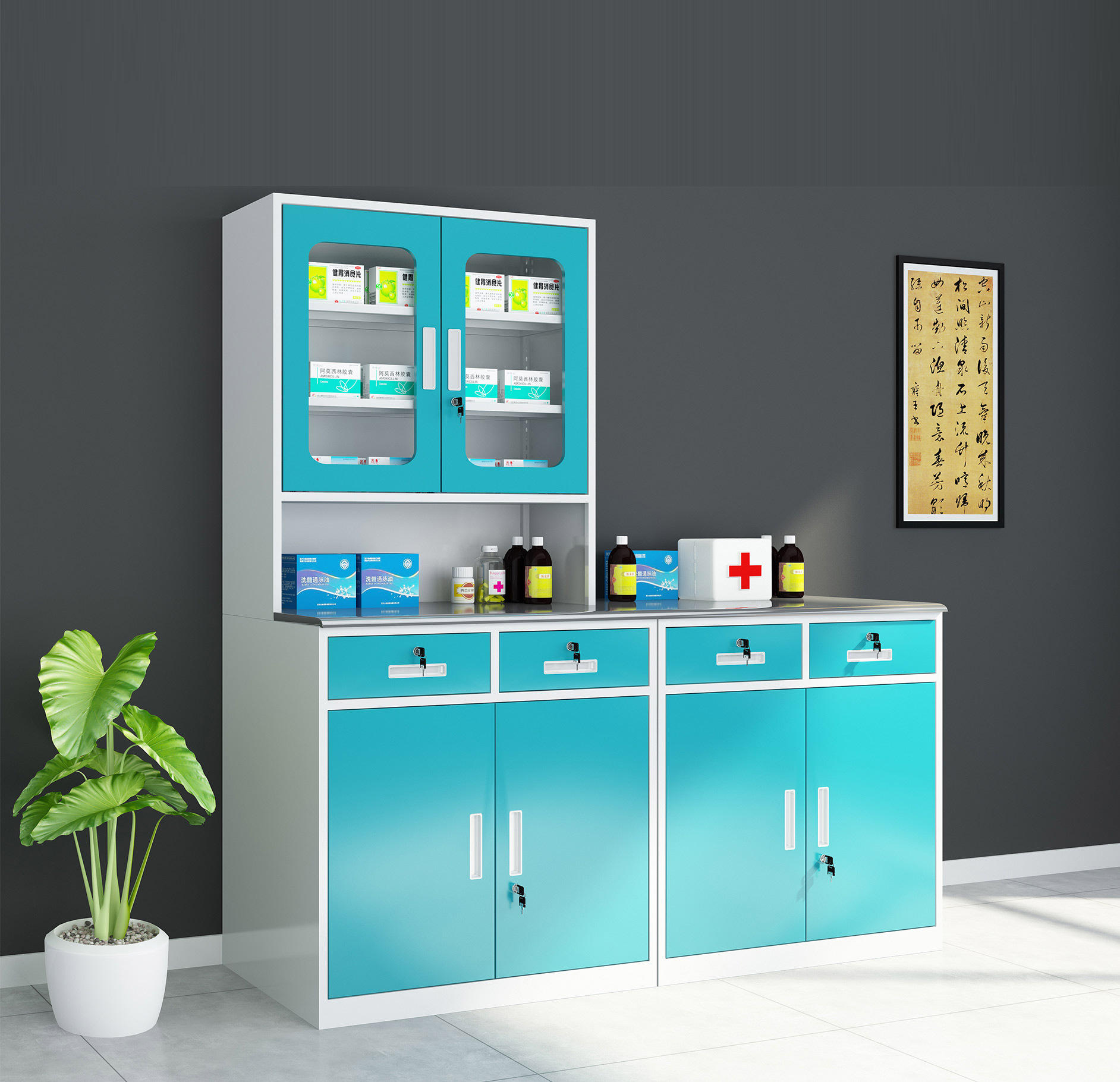 西药柜诊所医用不锈钢无尘器械柜治疗室处置台口腔医院药品配药柜
