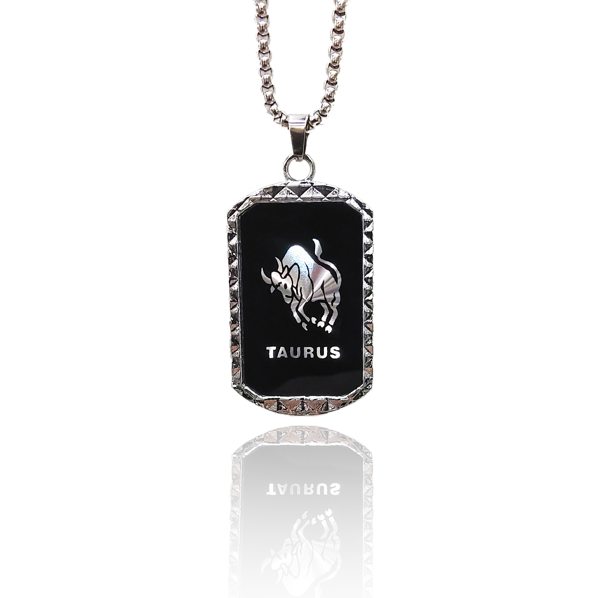 网红男士项链 欧美圆牌项链 毛衣链 合金不锈钢金牛座吊坠批发