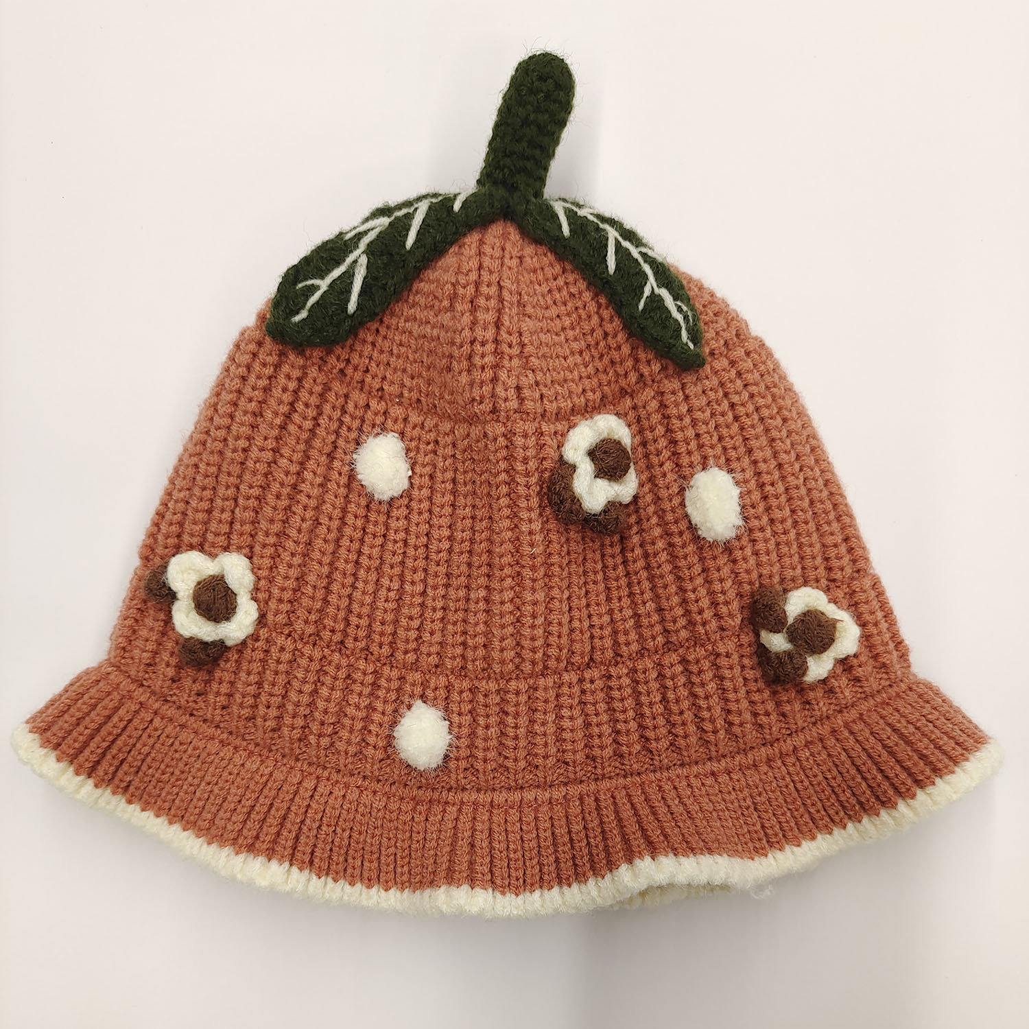 Dudula Baby Girl Bucket Hat Knitted Fisherman Hat Children Hat Autumn and Winter Leaf Petal Basin Brimmed Hat